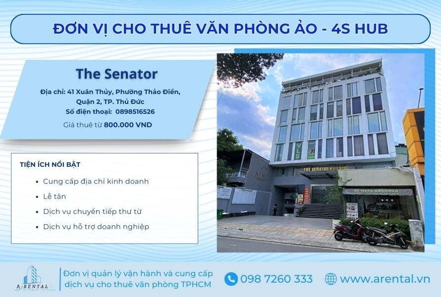 Thông tin về dich vụ văn phòng ảo tại 4S Hub - The Senator, Quận 2.