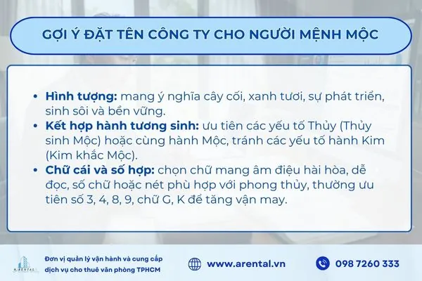 Gợi ý đặt tên công ty cho người mệnh Mộc.