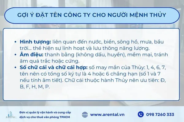 Gợi ý đặt tên công ty cho người mệnh Thủy.