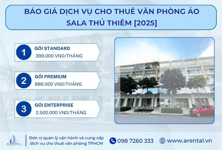 Báo giá 3 gói dịch vụ văn phòng ảo tại Sala do Arental Vietnam cung cấp.