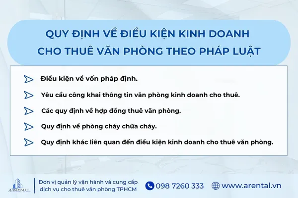 Các quy định về điều kiện kinh doanh cho thuê văn phòng theo pháp luật.