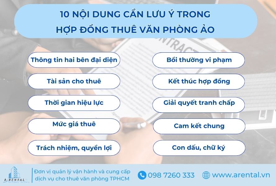 10 nội dung quan trọng cần lưu ý trong hợp đồng thuê văn phòng ảo.