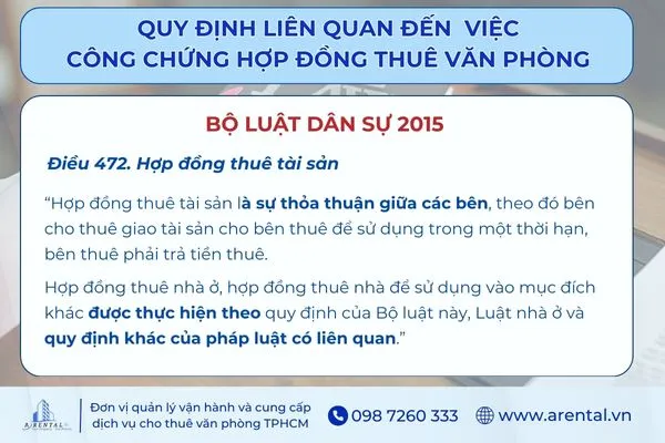 Luật Dân sự 2015 liên quan đến việc công chứng hợp đồng khi thuê văn phòng.