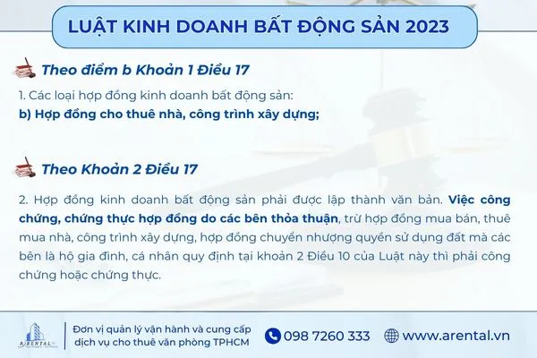 Luật Kinh doanh bất động sản 2023 liên quan đến việc công chứng hợp đồng khi thuê văn phòng.