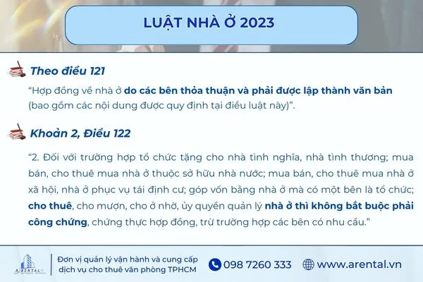 Luật Nhà ở 2023 liên quan đến việc công chứng hợp đồng khi thuê văn phòng.