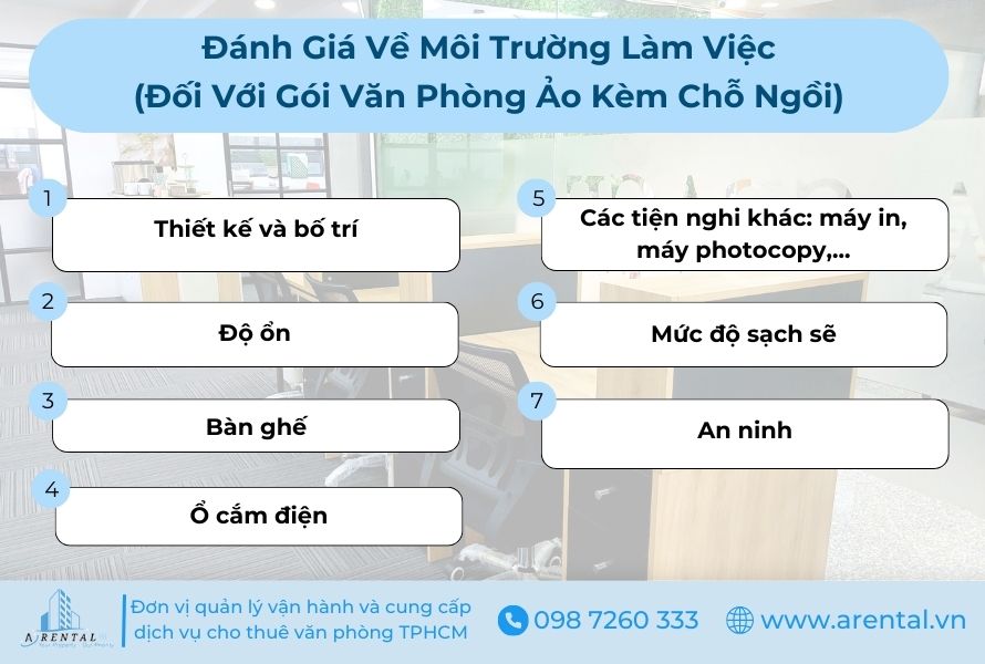 Kinh nghiệm đánh giá về môi trường làm việc khi chọn thuê gói văn phòng ảo kèm chỗ ngồi.
