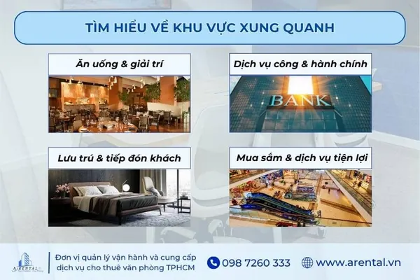 Các tiêu chí cần tìm hiểu về khu vực xung quanh văn phòng.