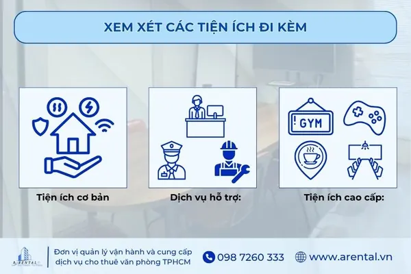 Cần xem xét các tiện ích đi kèm để có môi trường làm việc chuyên nghiệp.