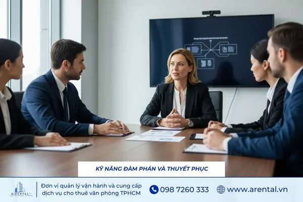 Nhà lãnh đạo đang sử dụng kỹ năng đàm phán và thuyết phục để dẫn dắt cuộc họp