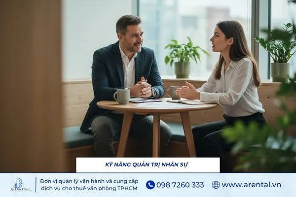 Nhà lãnh đạo đang trao đổi với đội ngũ nhân viên trong cuộc họp
