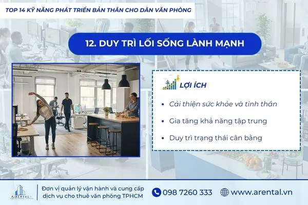 Nhân viên văn phòng áp dụng lối sống khoa học để rèn luyện kỹ năng phát triển bản thân và duy trì sức khỏe bền vững.