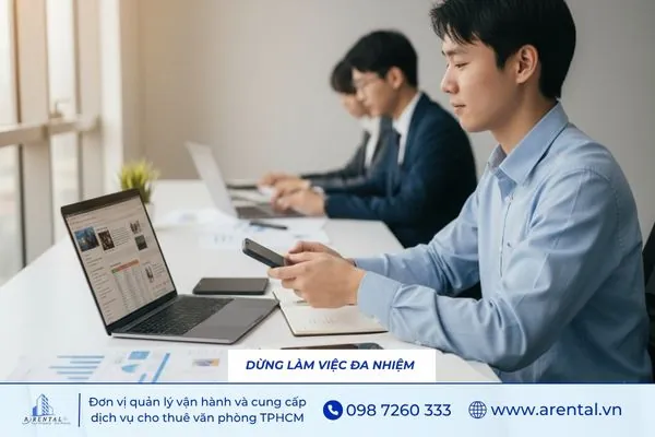 Nhân viên áp dụng đa nhiệm hợp lý để tối ưu kỹ năng quản lý thời gian trong ngày làm việc.