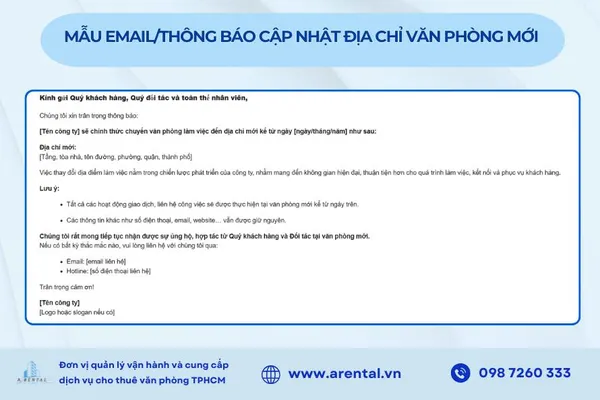 Mẫu email thông báo kịp thời giúp khách hàng, đối tác dễ dàng cập nhật địa điểm mới.