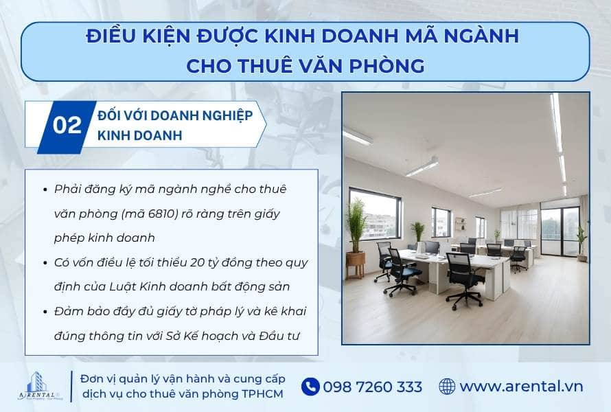 Điều kiện đối với doanh nghiệp được kinh doanh mã ngành cho thuê văn phòng.