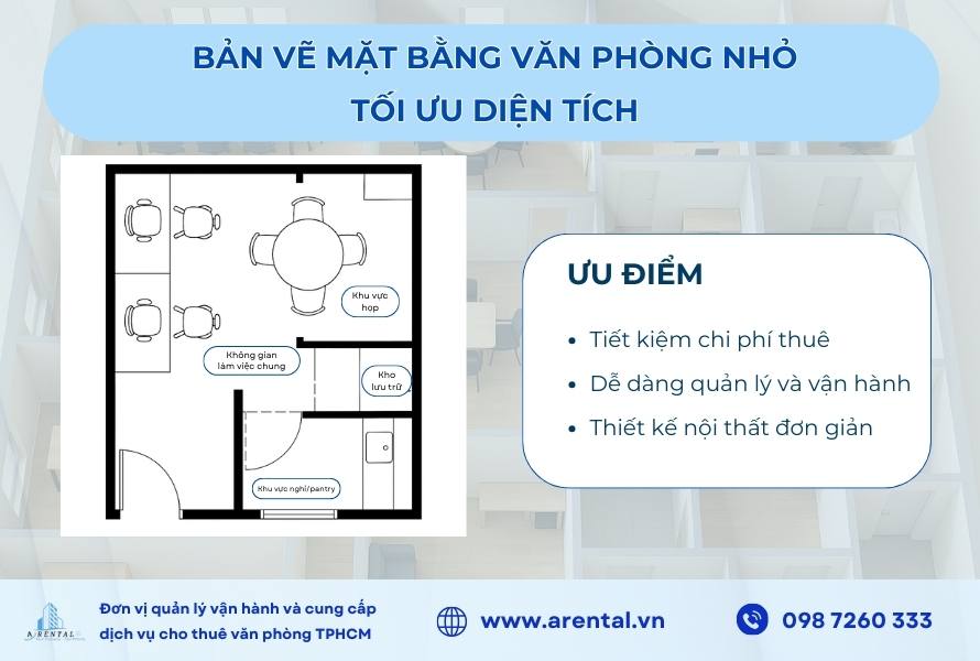 Bản vẽ mặt bằng văn phòng diện tích nhỏ tối ưu không gian.