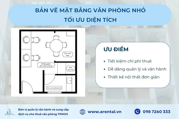 Bản vẽ mặt bằng văn phòng diện tích nhỏ tối ưu không gian.
