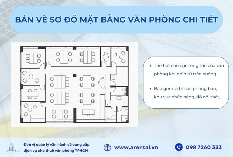 Bản vẽ sơ đồ mặt bằng văn phòng chi tiết.