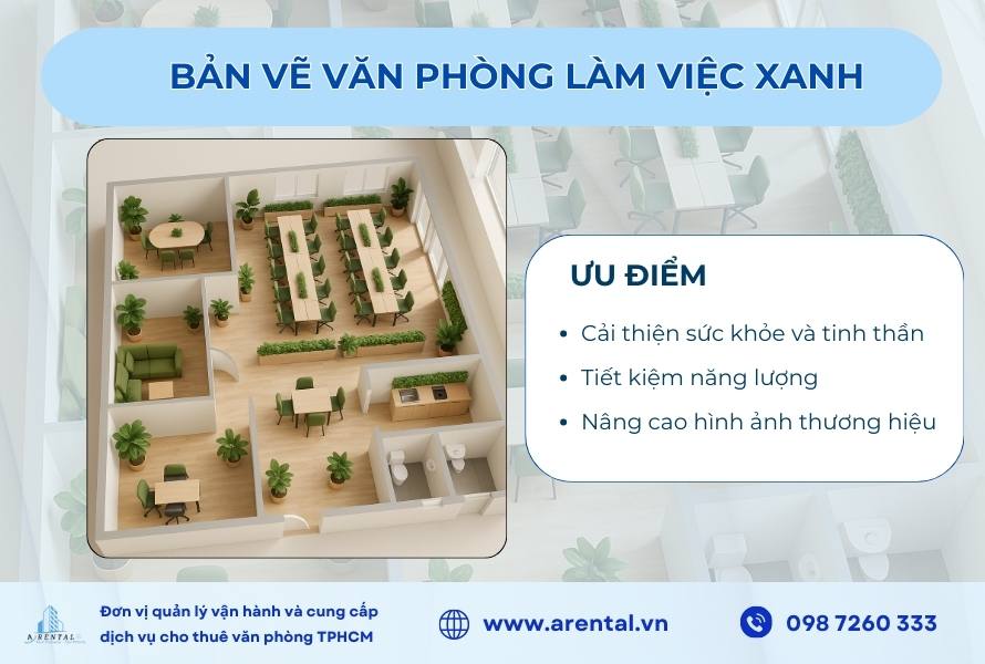 Bản vẽ mặt bằng văn phòng kết hợp nhiều cây xanh khi bố trí không gian.