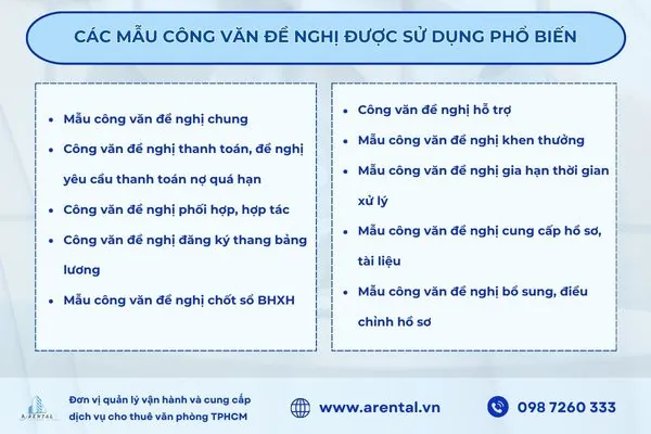 Các mẫu công văn đề nghị được sử dụng phổ biến.