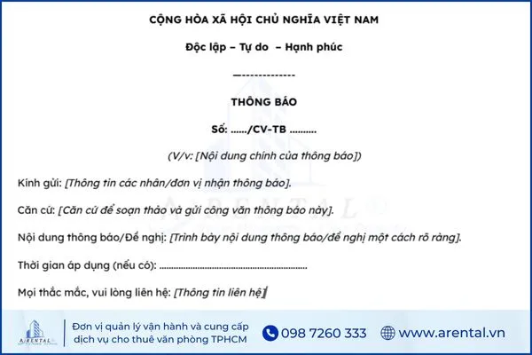 Mẫu công văn thông báo phổ biến.