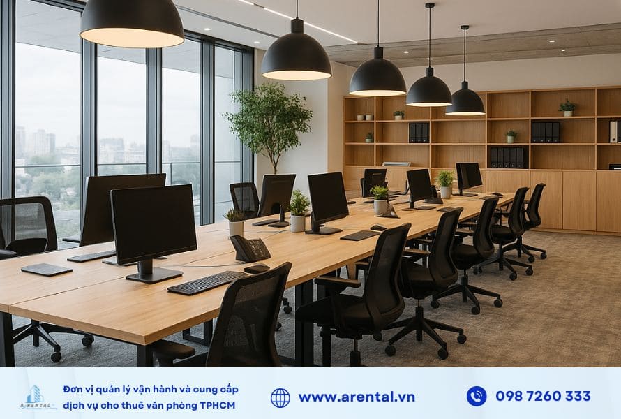 Một phần không gian văn phòng 100m2 được thiết kế để cho thuê với đầy đủ nội thất.