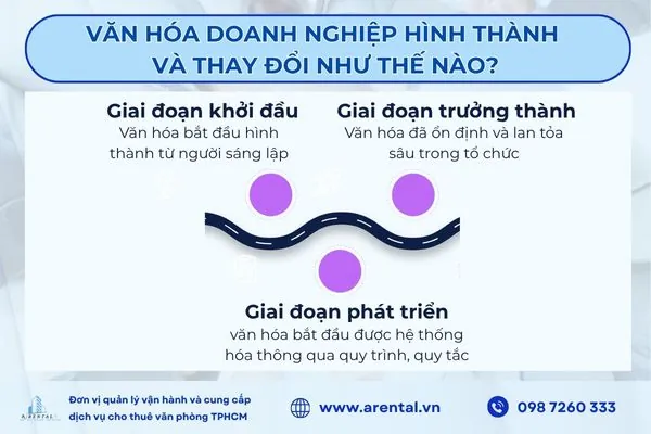Các giai đoạn văn hóa doanh nghiệp hình thành và thay đổi.