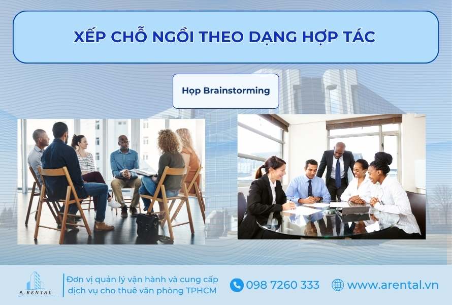 Sắp xếp chỗ ngồi dạng hợp tác trong phòng họp.