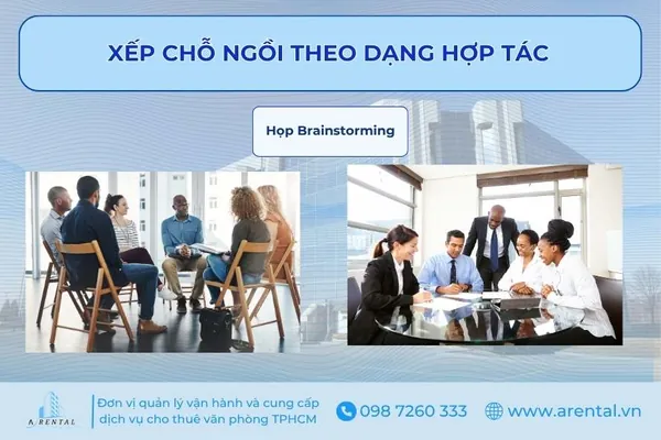 Sắp xếp chỗ ngồi dạng hợp tác trong phòng họp.