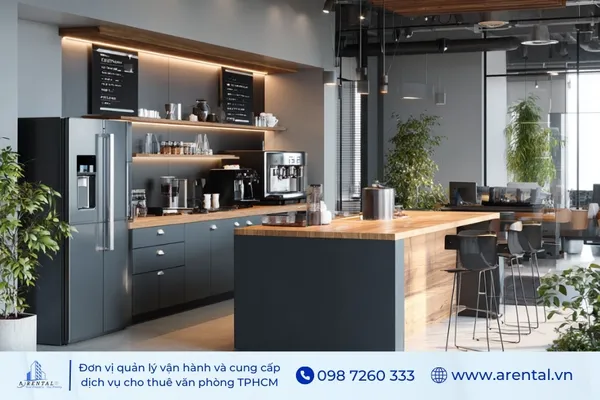 Pantry văn phòng đầy đủ tiện nghi.