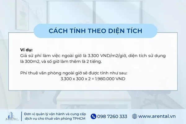 Ví dụ về cách tính phí thuê ngoài giờ theo diện tích.