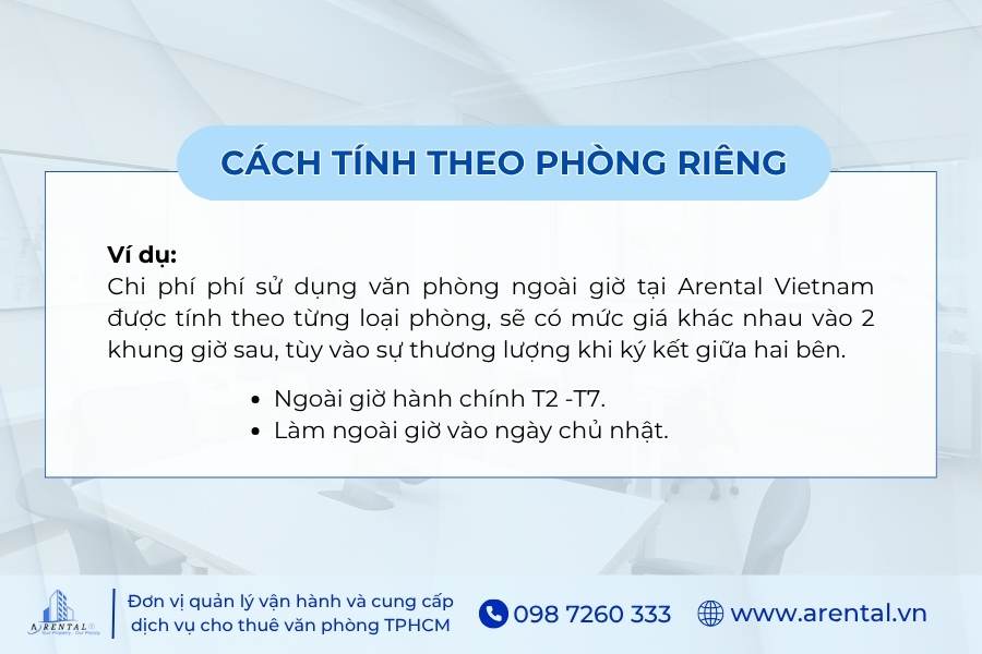 Ví dụ về cách tính phí ngoài giờ theo phòng riêng.