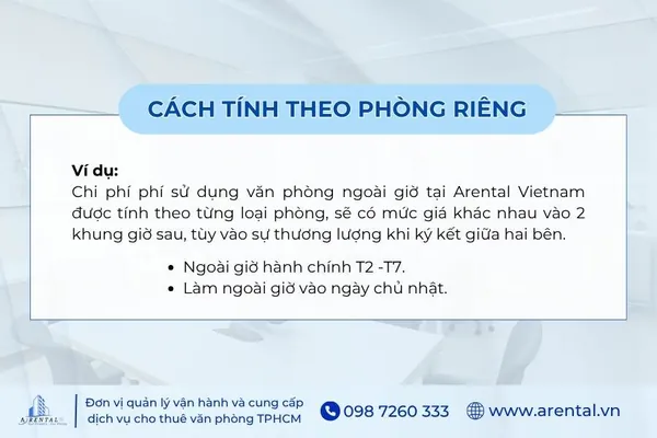 Ví dụ về cách tính phí ngoài giờ theo phòng riêng.