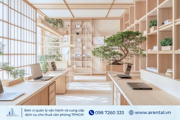 Xu hướng thiết kế văn phòng Nhật Bản, hài hòa thiên nhiên và nội thất gọn gàng.