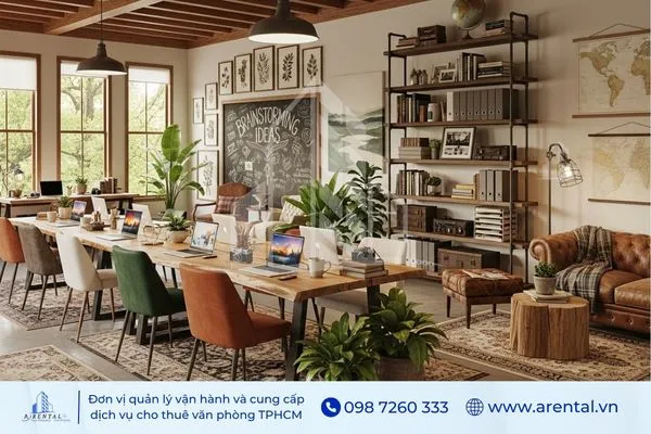 Phong cách thiết kế văn phòng Rustic, mang đến sự mộc mạc và gần gũi.