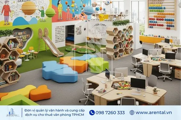 Phong cách thiết kế văn phòng sáng tạo, khuyến khích tự do và ý tưởng mới.