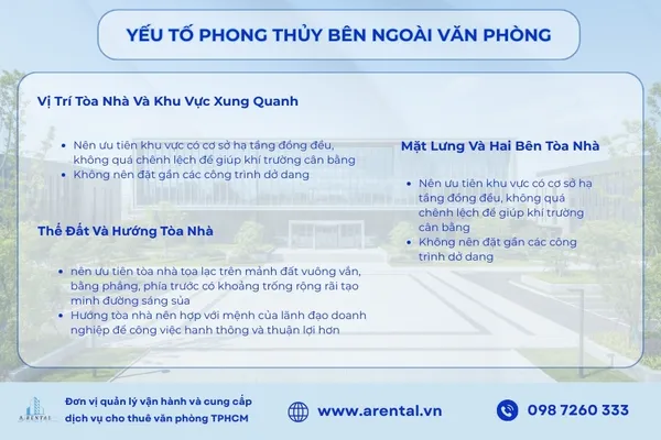 Các yếu tố phong thủy bên ngoài văn phòng cần quan tâm.