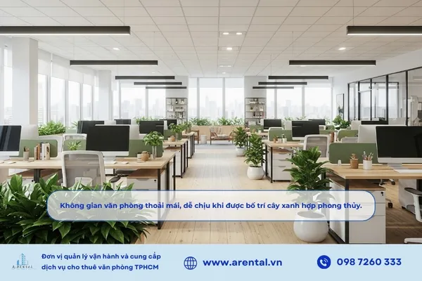 Không gian văn phòng thoải mái, dễ chịu khi được bố trí cây xanh hợp phong thủy.