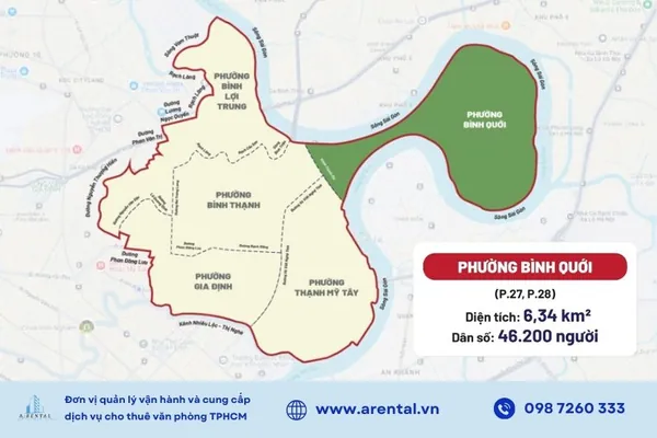 Bản đồ hành chính mới của phường Bình Quới sau sáp nhập.
