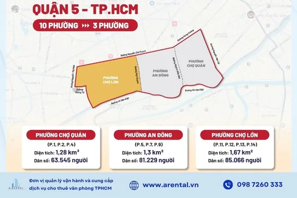 Bản đồ hành chính phường Chợ Lớn trên bản đồ Quận 5 sau sáp nhập.