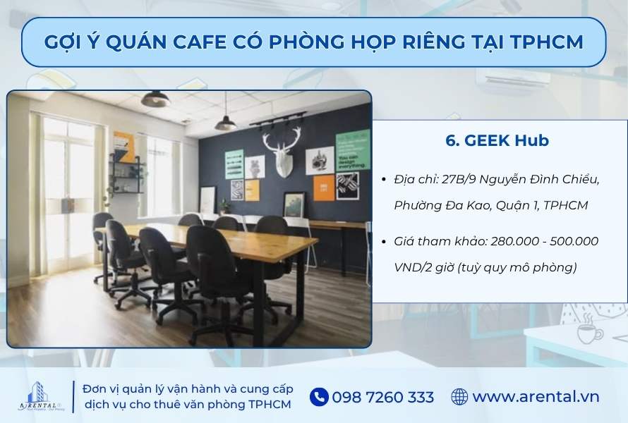 Quán cà phê cho thuê phòng họp Geek Hub.