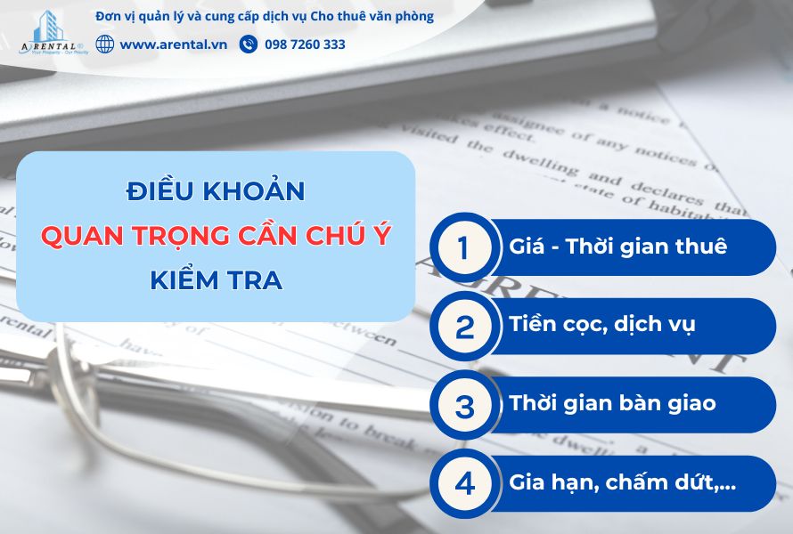 Điều khoản quan trọng cần chú ý kiểm tra trong quy trình thuê văn phòng.