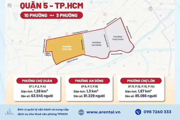 Bản đồ phường mới của Quận 5 sau sáp nhập.