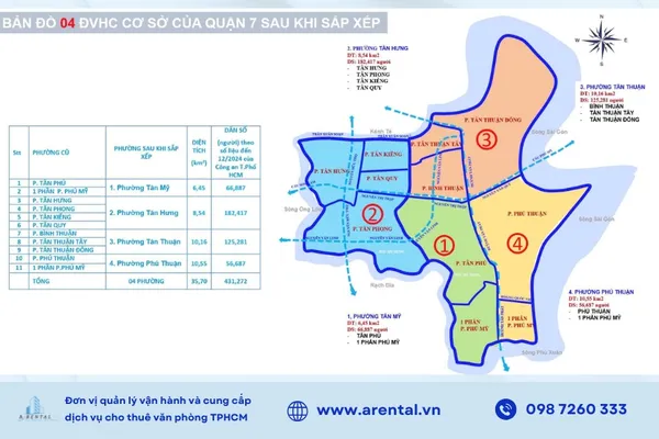 Bản đồ các phường Quận 7 sau sáp nhập (nguồn Báo Thanh Niên).