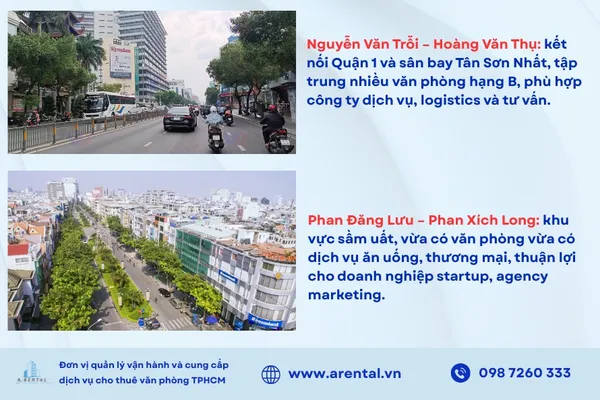 Cụm văn phòng Quận Phú Nhuận phân loại rõ ràng theo khu vực, giúp doanh nghiệp dễ chọn vị trí phù hợp.