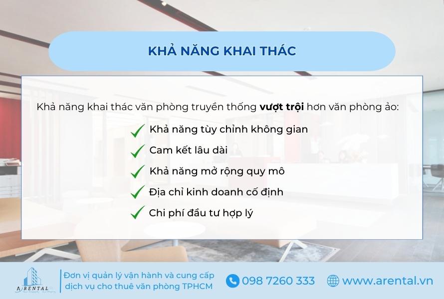 Khả năng khai thác giữa văn phòng ảo và văn phòng truyền thống.