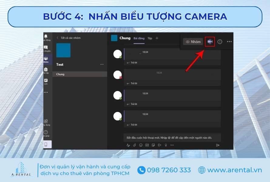 Bước 4. Nhấn biểu tượng camera để mở cuộc họp.