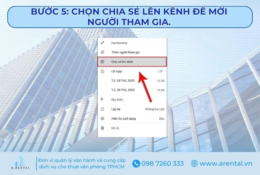 Bước 5. Chọn chia sẻ lên kênh để mời người tham gia.