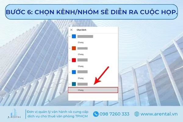 Bước 6. Chọn Kênh/Nhóm sẽ diễn ra cuộc họp.
