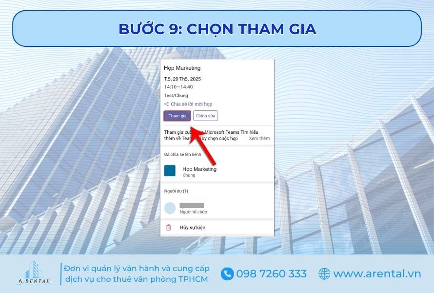 Bước 9. Chọn tham gia để vào phòng họp Teams.