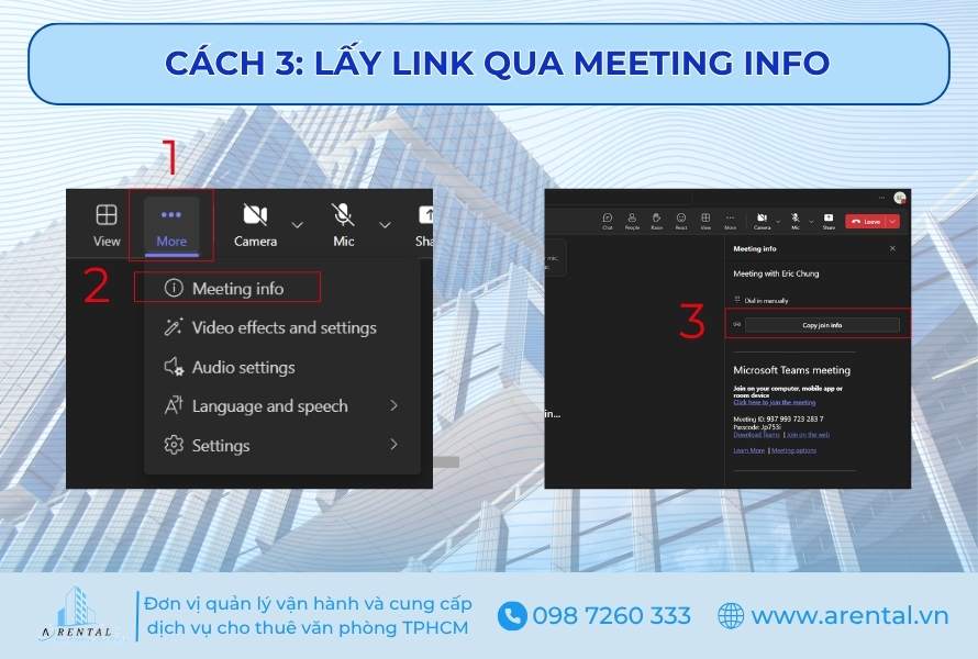 Lấy link chia sẻ thông qua thông tin cuộc họp Teams.